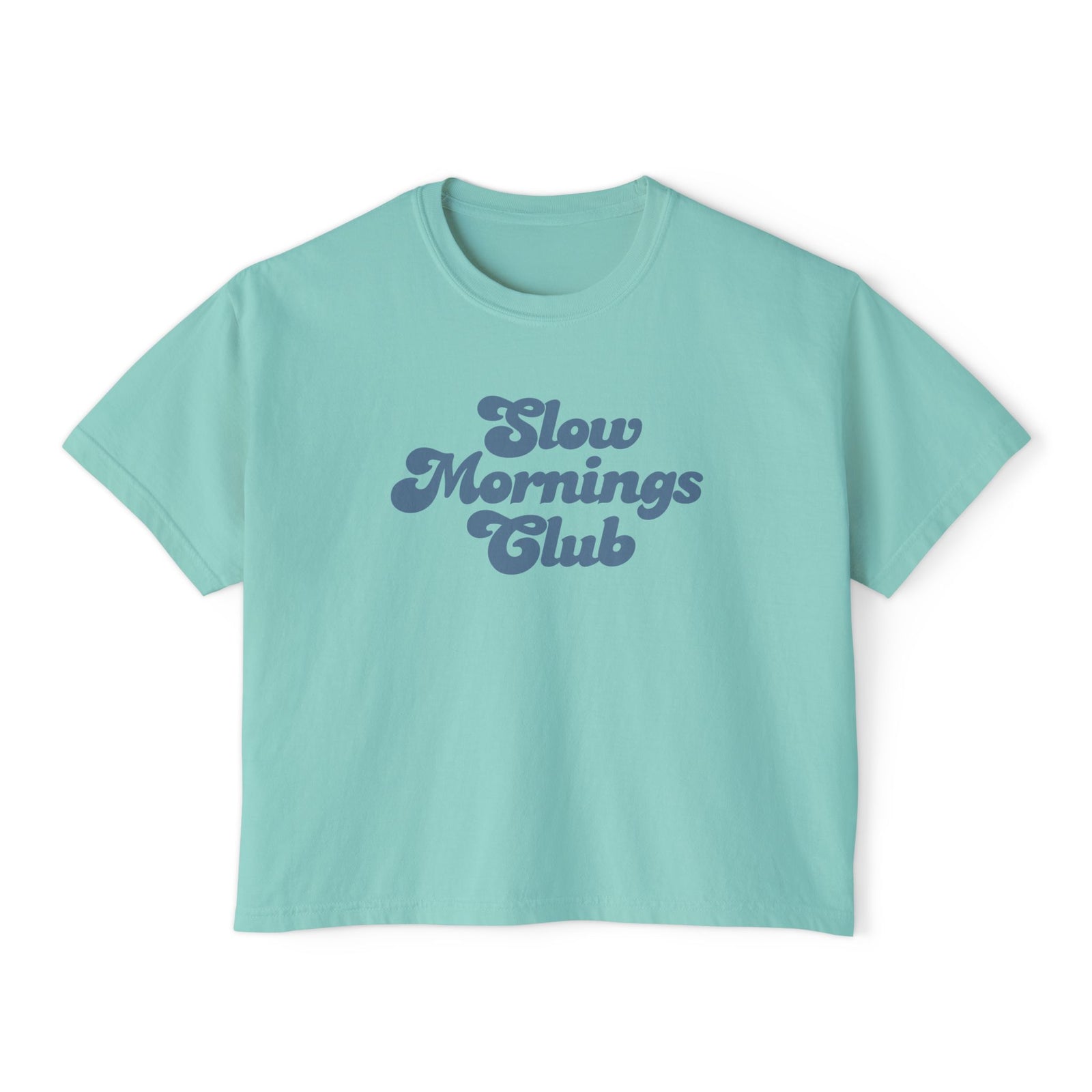 Slow Mornings Club Boxy Tee — Relaxed Women's Graphic T‑Shirt
