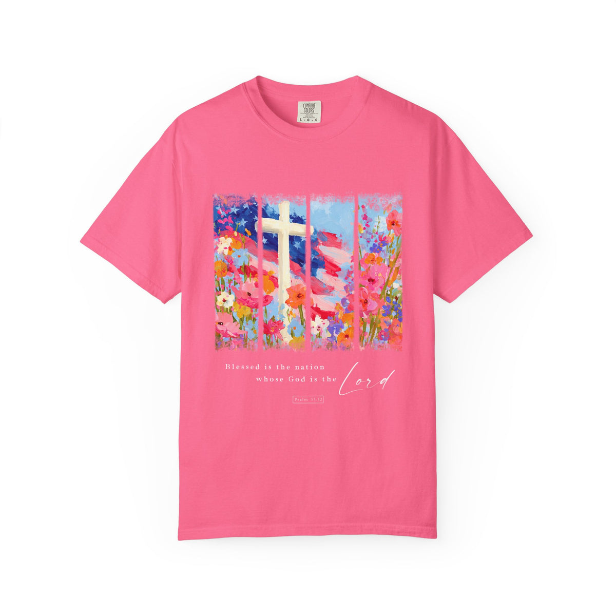 Blessed is the Nation Christian Patriotic T-Shirt 4th of July Graphic Tee
