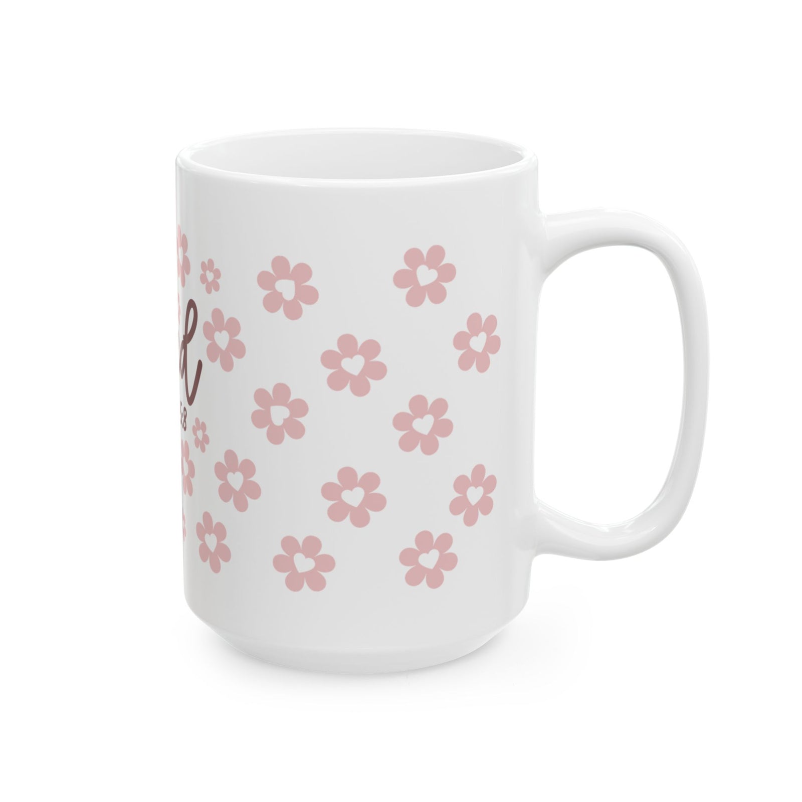 Loved Romans 5:8 Ceramic Mug — Floral Christian Inspirational Coffee Cup