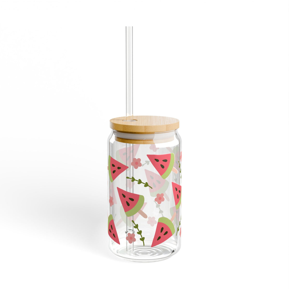 Watermelon Slice Tumbler Sipper Glass 16oz — Reusable Drink Jar with Lid & Straw