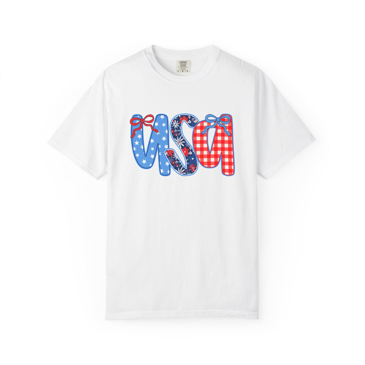 Coquette Bow USA Patriotic Graphic T-Shirt 4th of July Tee
