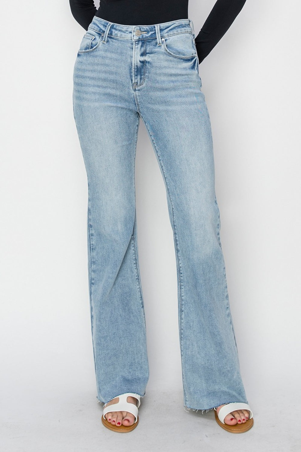 RISEN Full Size High Rise Raw Cut Hem Bootcut Jeans - Sydney So Sweet