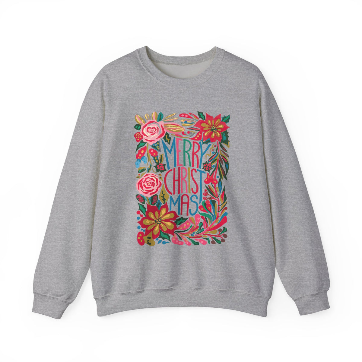 Merry Christmas Bright Holiday Florals Crewneck Unisex Sweatshirt
