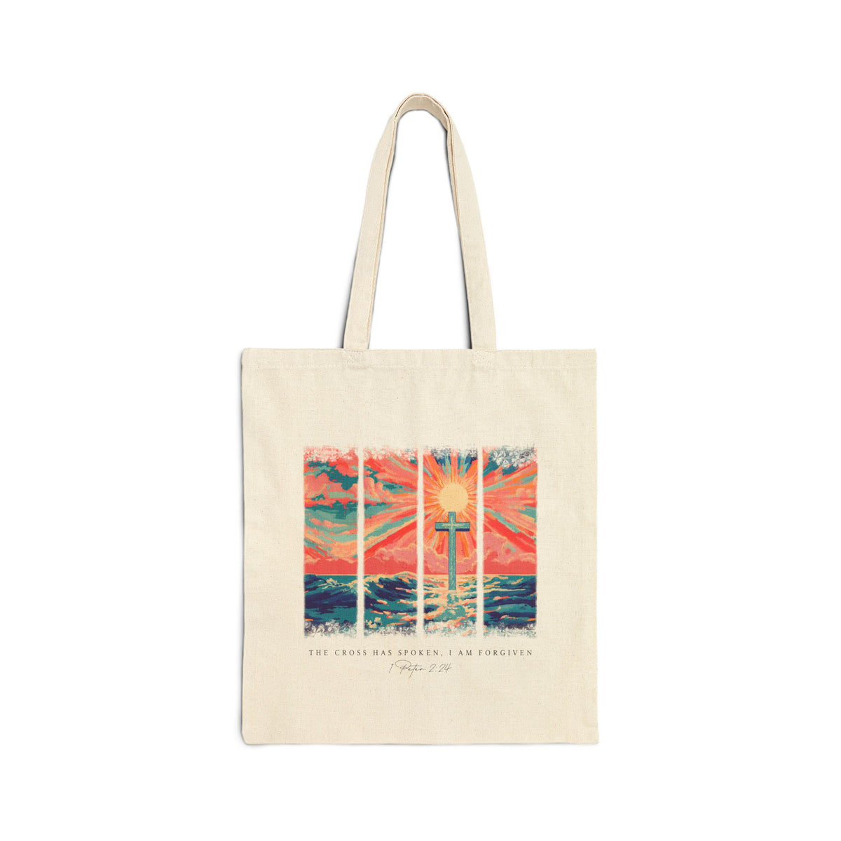 The Cross Has Spoken I am Forgiven Christian Cotton Canvas Tote Bag