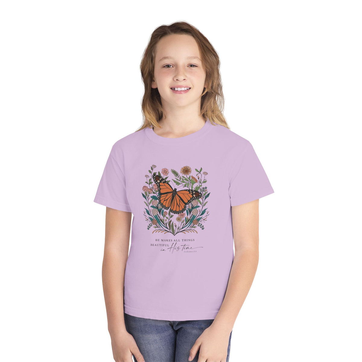 He Makes All Things Beautiful T-Shirt Christian Butterfly Kids Graphic Tee