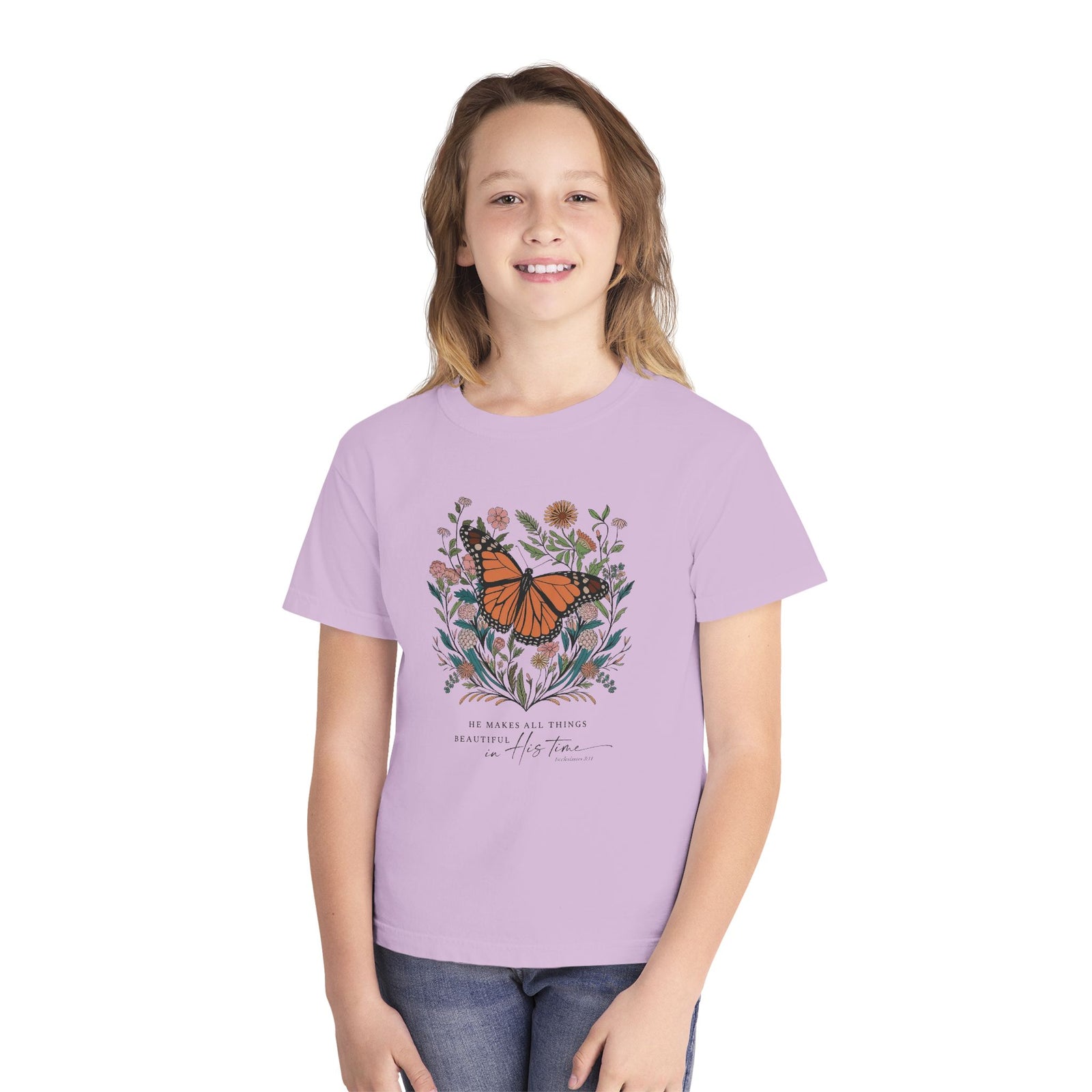 He Makes All Things Beautiful T-Shirt Christian Butterfly Kids Graphic Tee