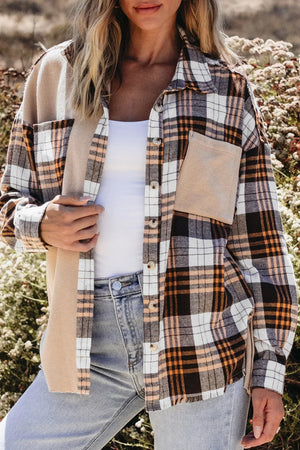 Pocketed Plaid Collared Neck Dropped Shoulder Shacket - Sydney So Sweet