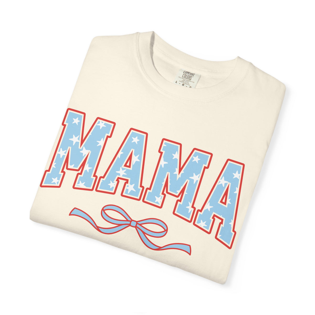 Mama 4th of July USA Coquette Varsity Blue Bow Patriotic T-shirt Preppy Star Tee