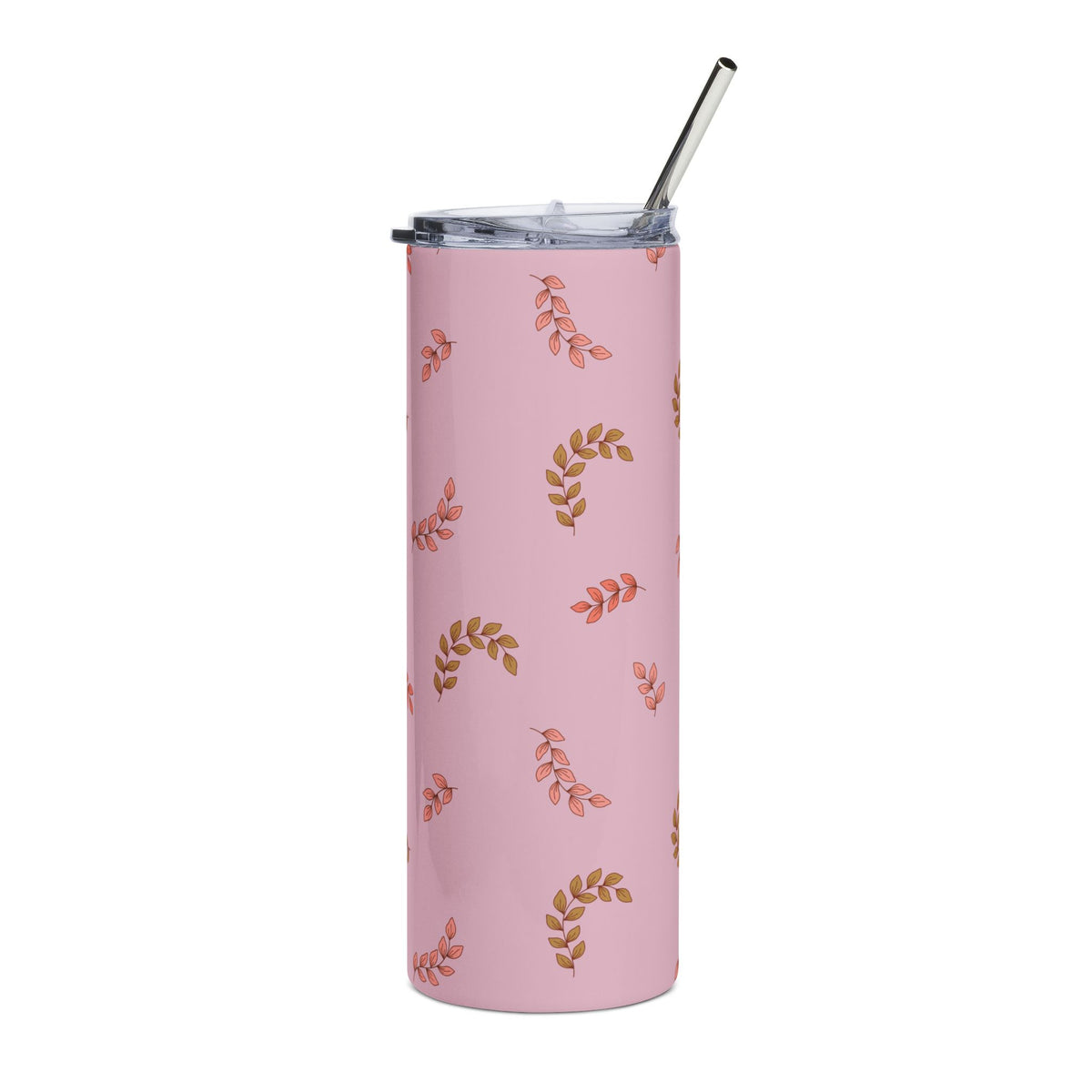 Pink Floral Leaves 20oz Stainless Steel Tumbler Insulated Travel Cup