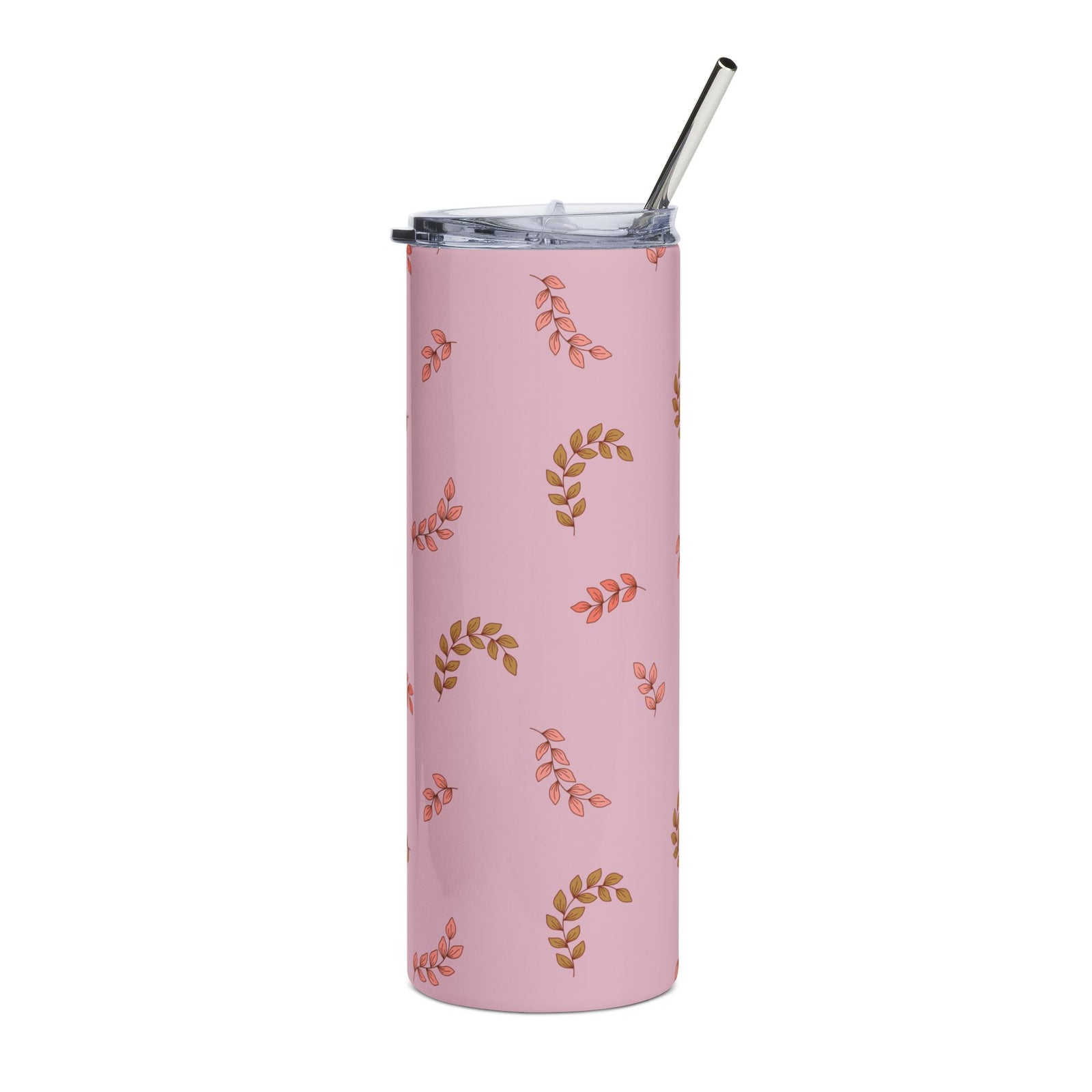 Pink Floral Leaves 20oz Stainless Steel Tumbler Insulated Travel Cup