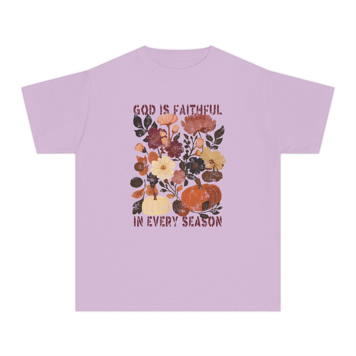 God is Faithful Floral Pumpkin T-Shirt Christian Distressed Fall Kids Graphic Tee