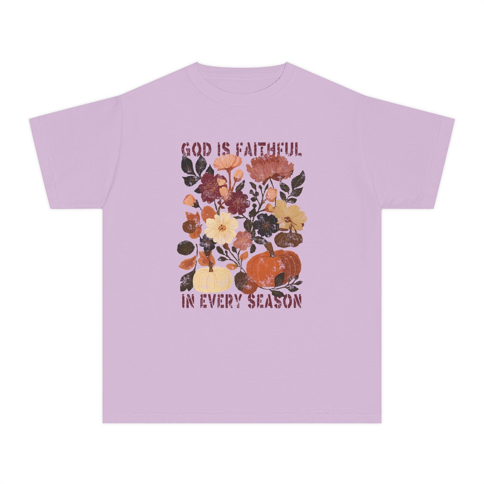 God is Faithful Floral Pumpkin T-Shirt Christian Distressed Fall Kids Graphic Tee
