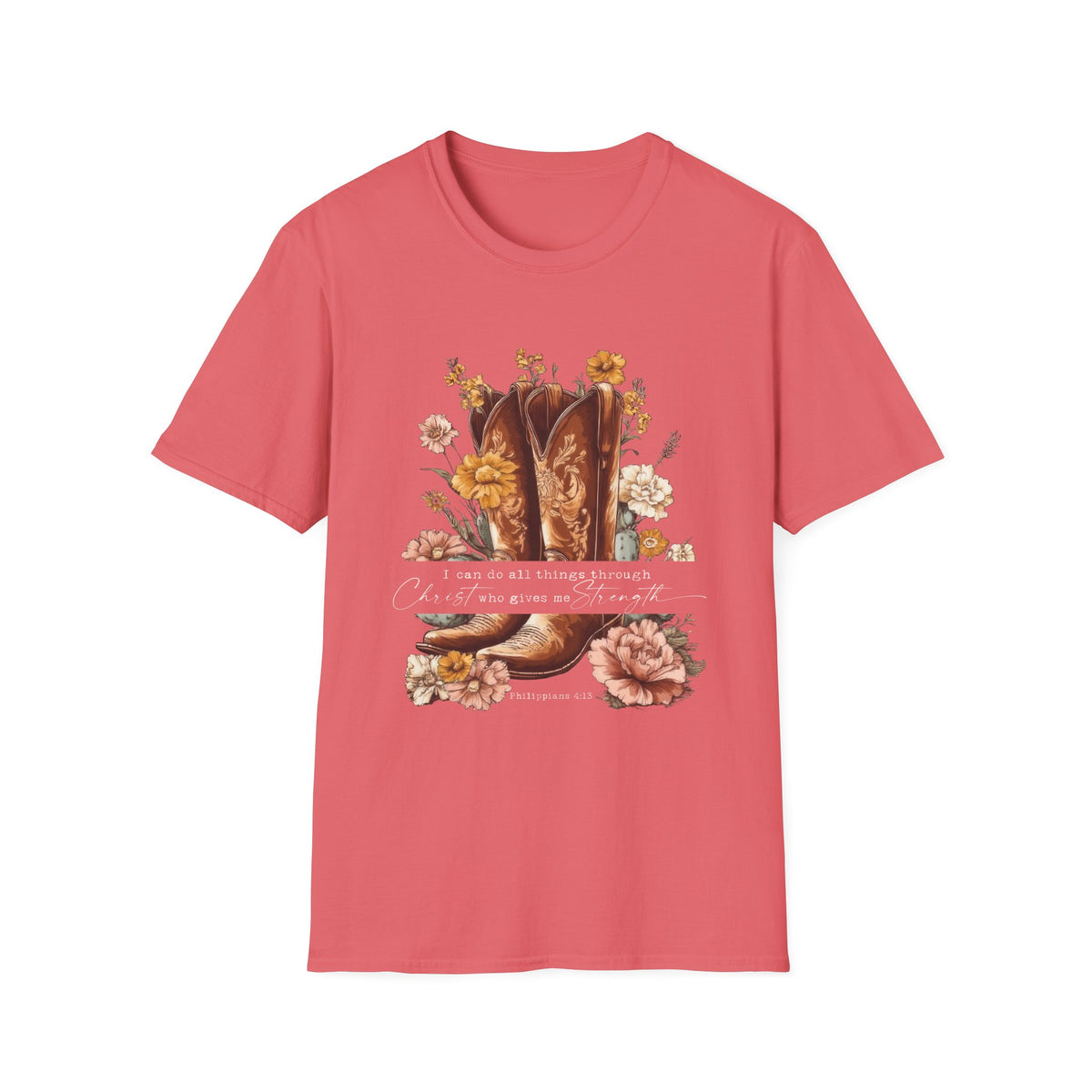 I Can Do All Things Through Christ Cowboy Boots Floral T-Shirt Western Boho Graphic Tee