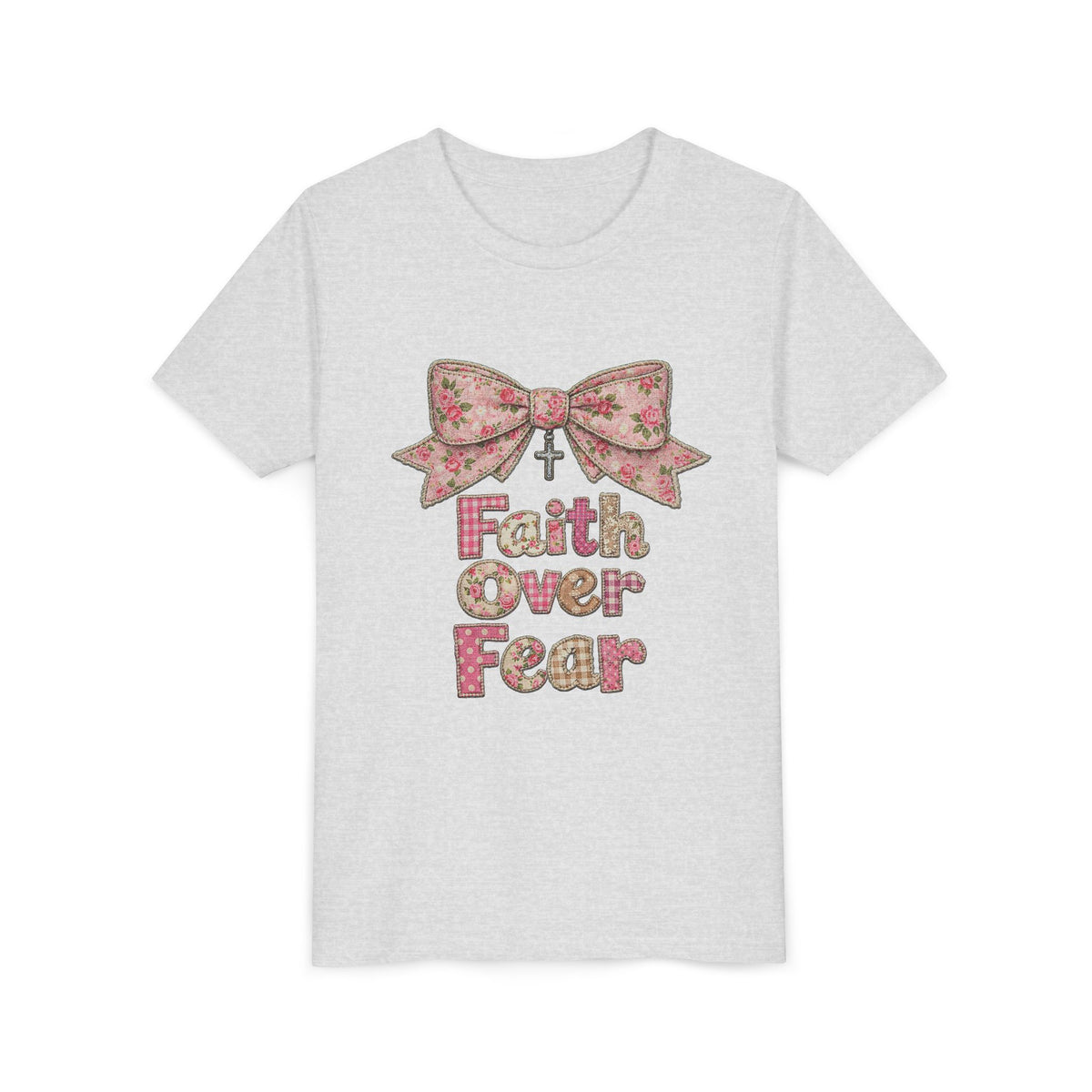 Faith Over Fear Coquette Bow Kids T-Shirt Cute Pink Christian Graphic Tee