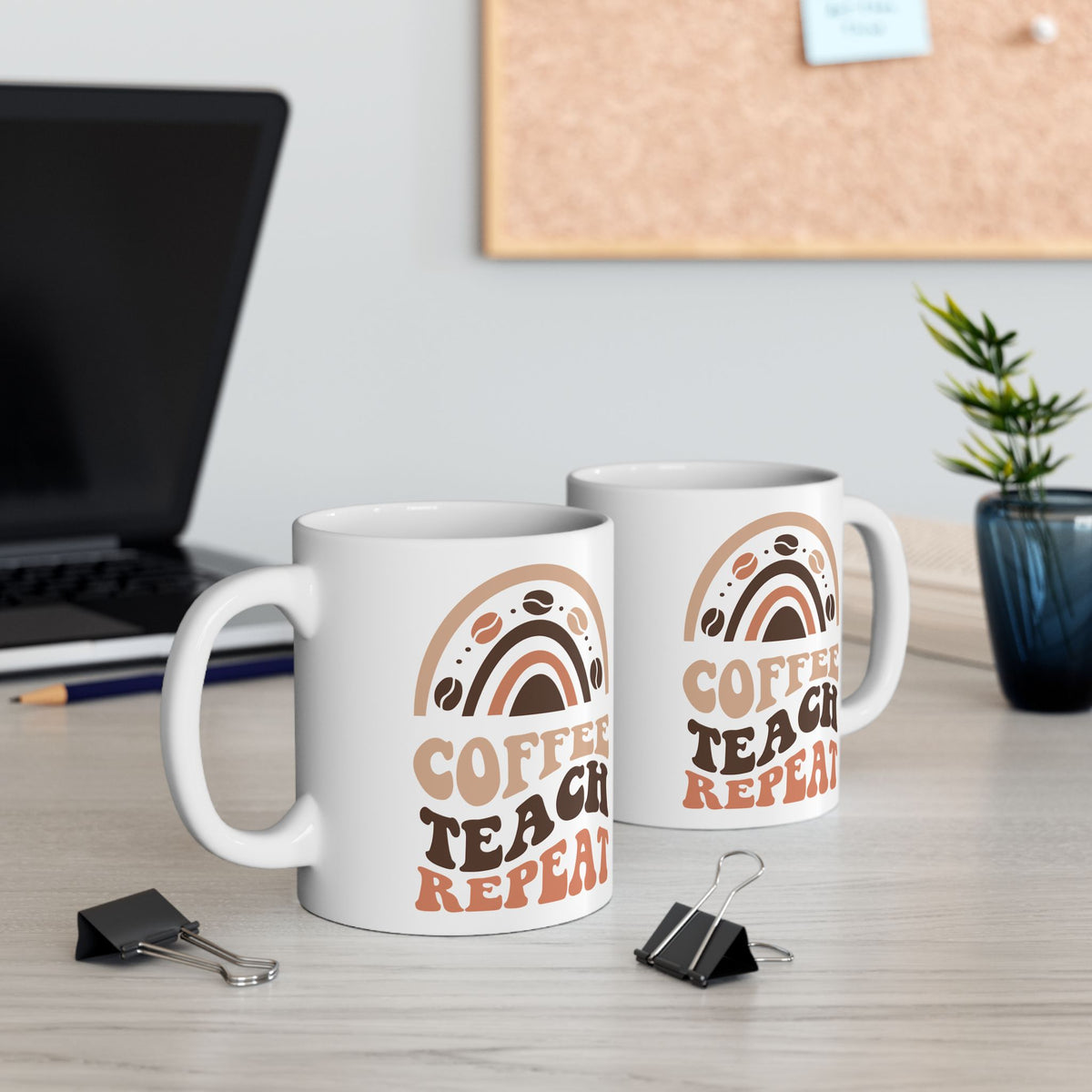 Coffee Teach Repeat Cute Teacher Ceramic Mug Coffee Cup (11oz & 15oz)