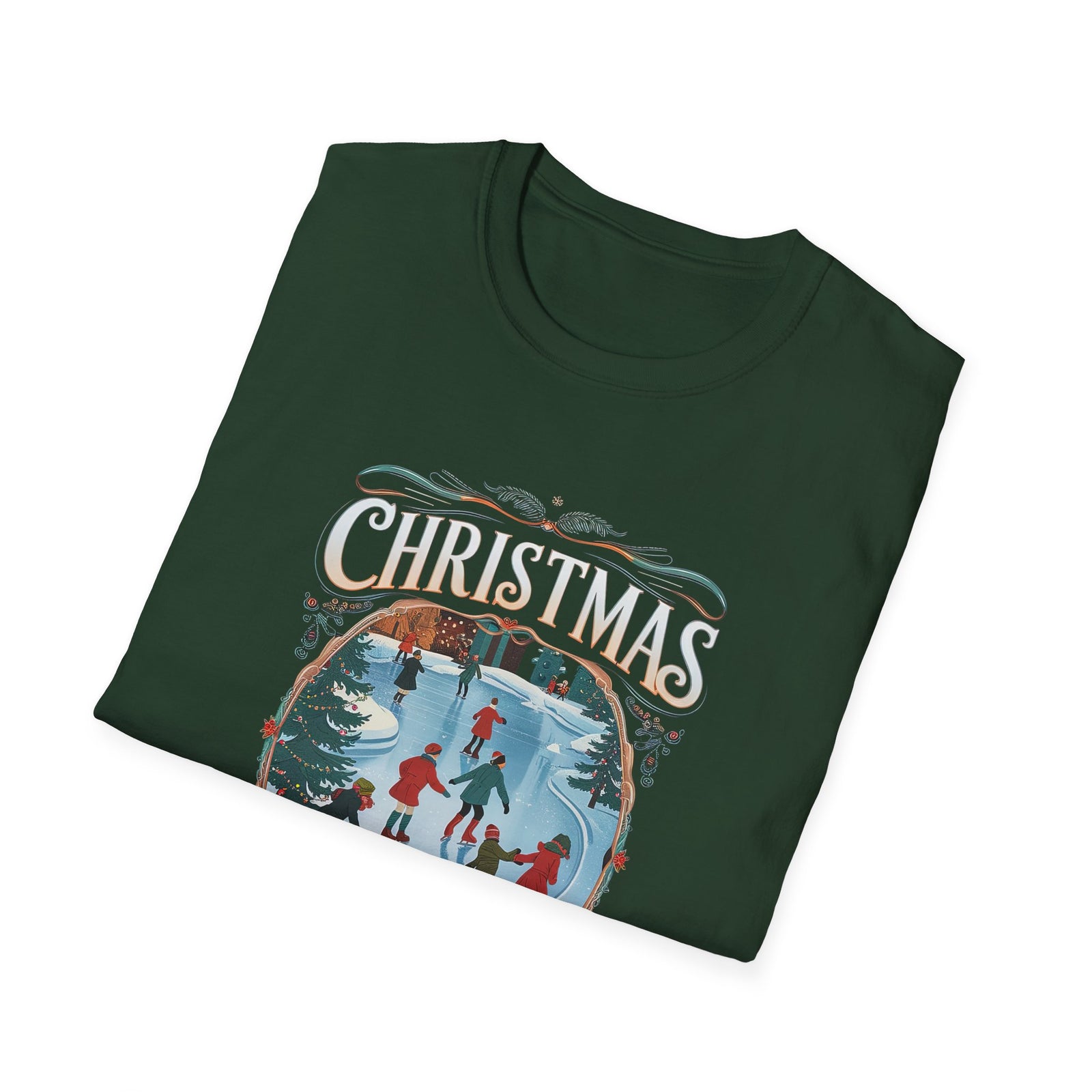 Christmas Blessings Ice Skating Tee Nostalgic Graphic T-Shirt