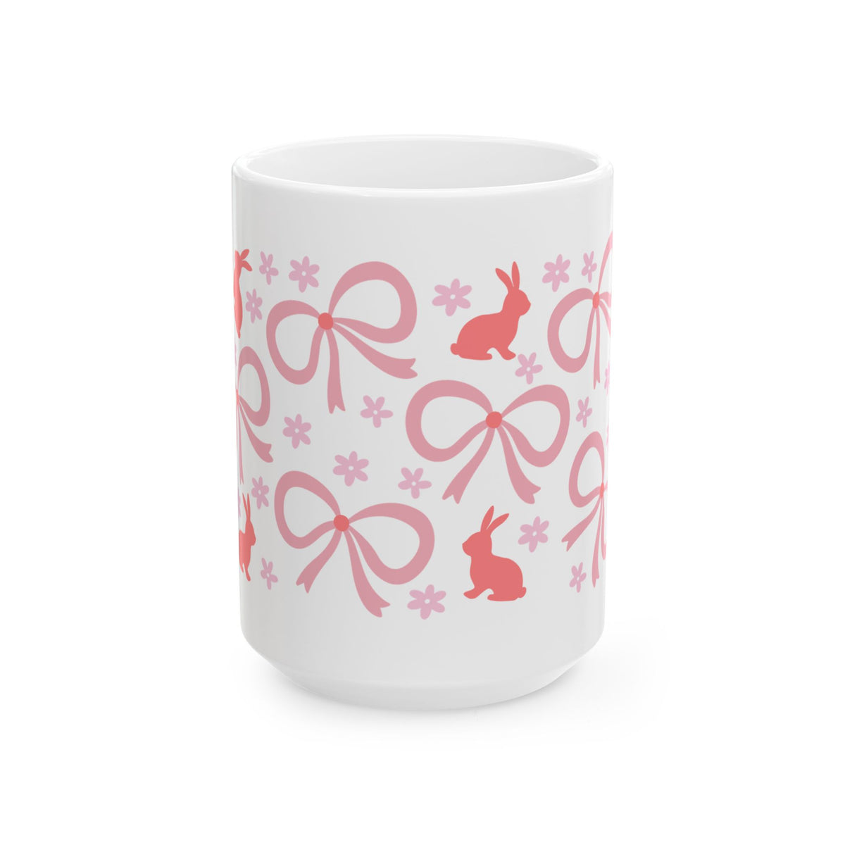 Pink Bunny Bows Cute Ceramic Mug Coffee Cup (11oz & 15oz)