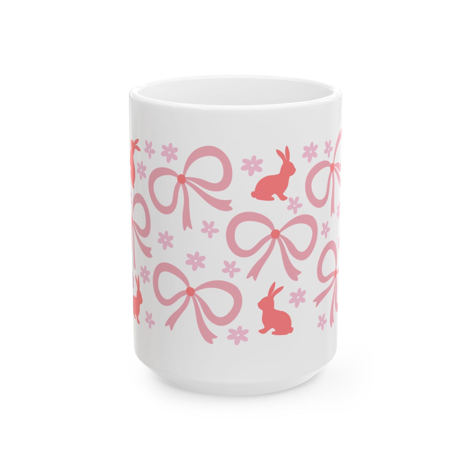Pink Bunny Bows Cute Ceramic Mug Coffee Cup (11oz & 15oz)