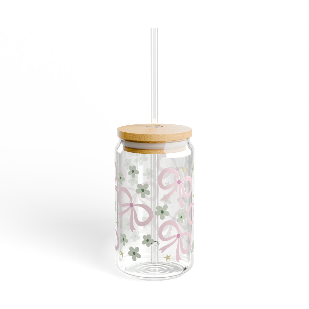 Spring Bows Tumbler Sipper Glass 16oz — Reusable Drink Jar with Lid & Straw
