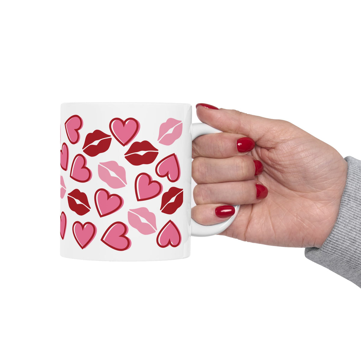 Kisses Lips & Hearts Mug — Cute Valentine’s Day Coffee Cup (11oz & 15oz)