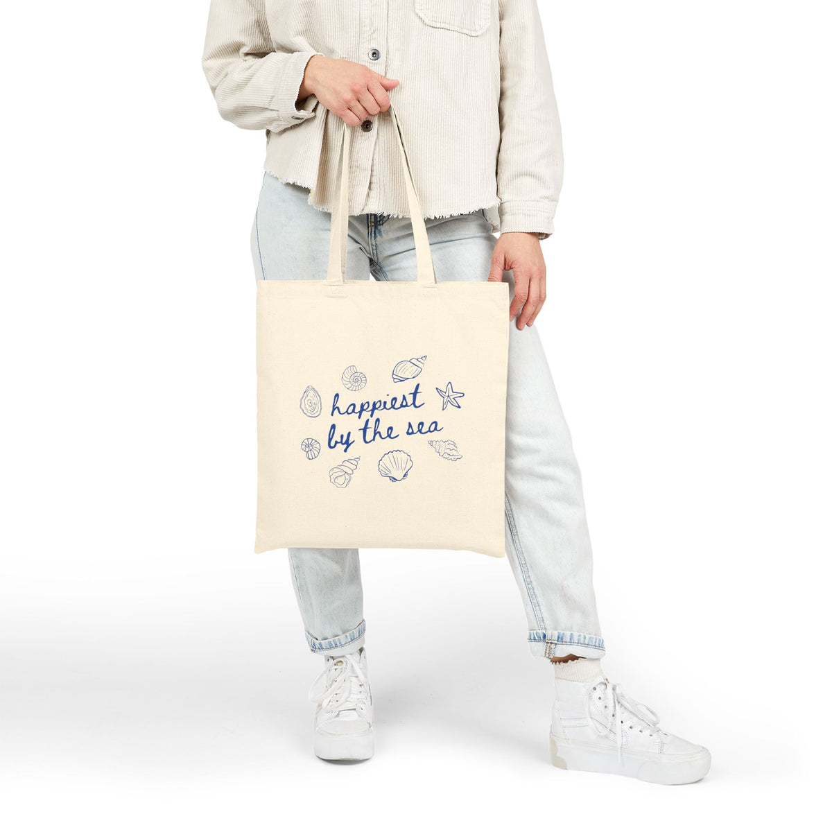 Happiest by the Sea Cotton Canvas Beach Tote Bag
