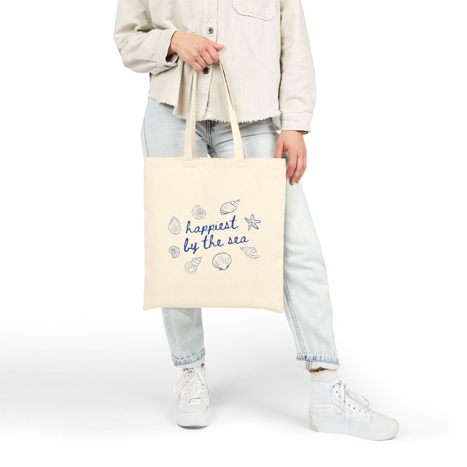 Happiest by the Sea Cotton Canvas Beach Tote Bag