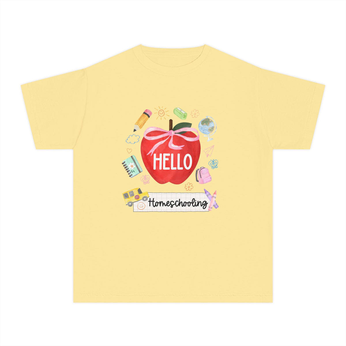 Hello Homeschooling Preppy Coquette Apple Graphic Tee Back to School Homeschool Grade T-Shirt