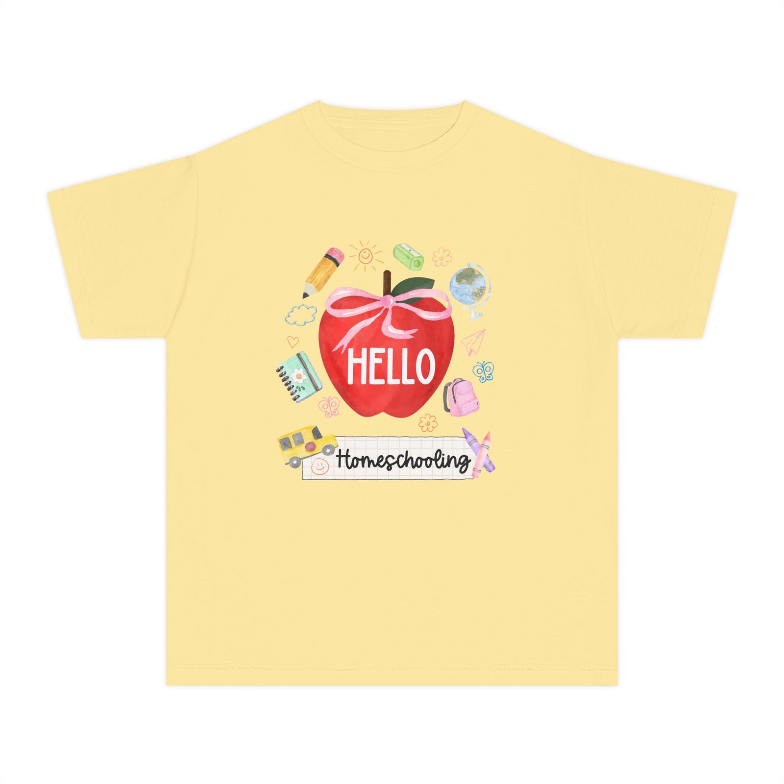 Hello Homeschooling Preppy Coquette Apple Graphic Tee Back to School Homeschool Grade T-Shirt