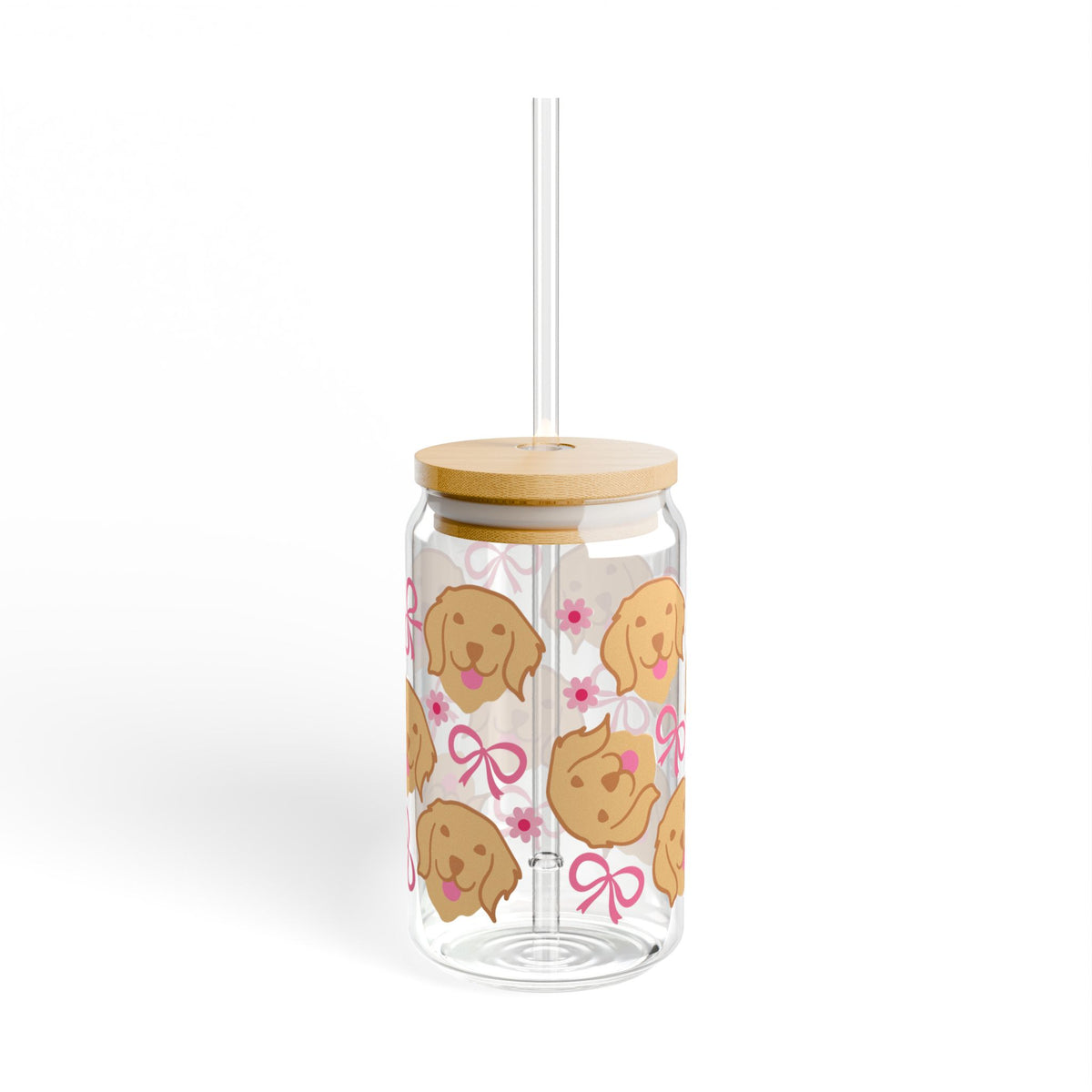 Bows & Dogs Tumbler Sipper Glass 16oz — Reusable Drink Jar with Lid & Straw - Sydney So Sweet