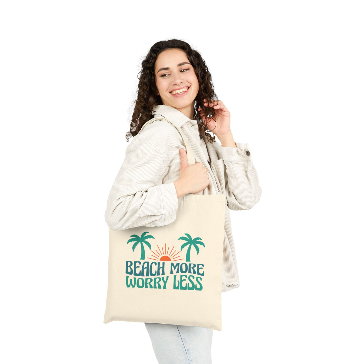 Beach More Worry Less Cotton Canvas Tote Bag