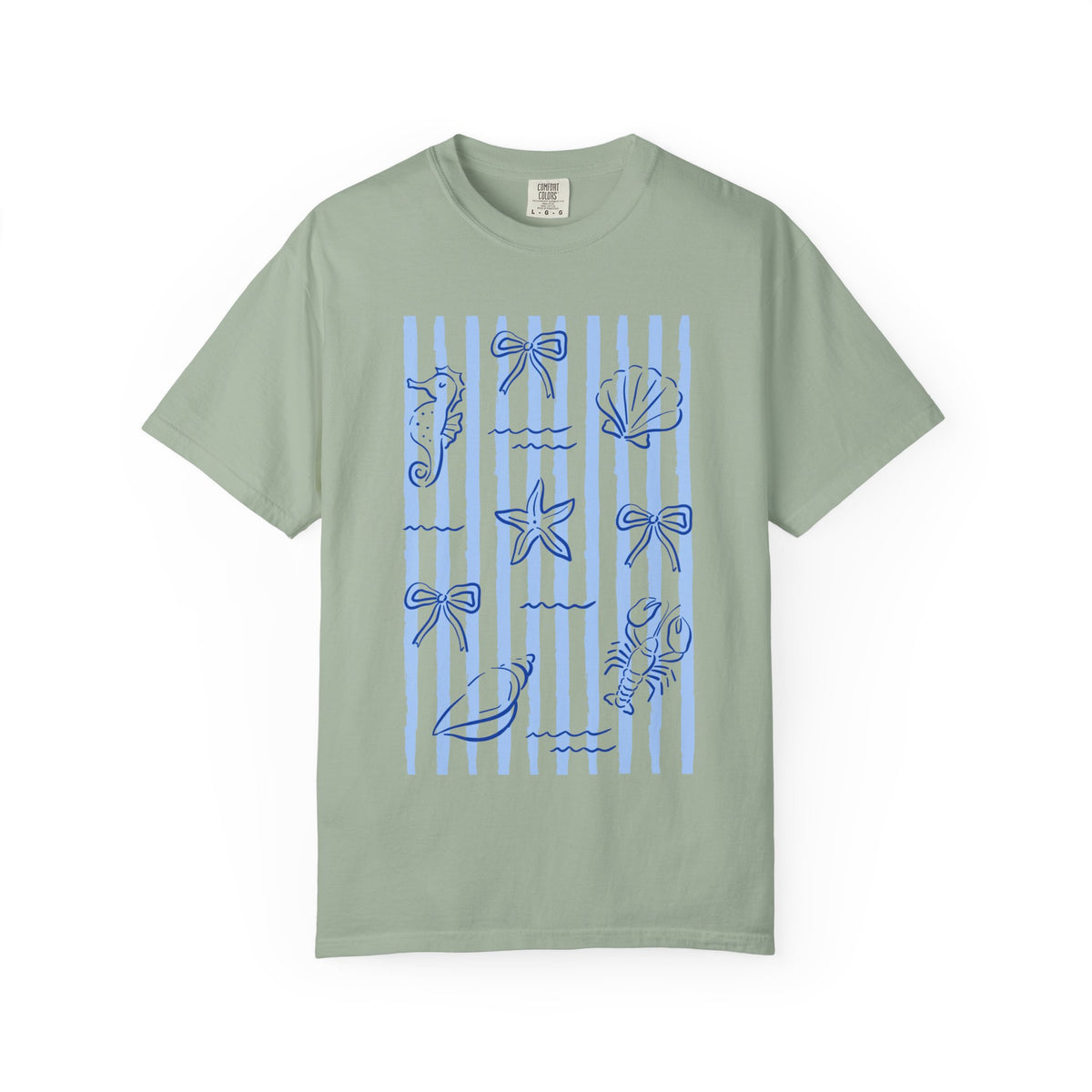 Coastal Stripes Graphic Tee Women's Nautical Seashell & Starfish T-Shirt