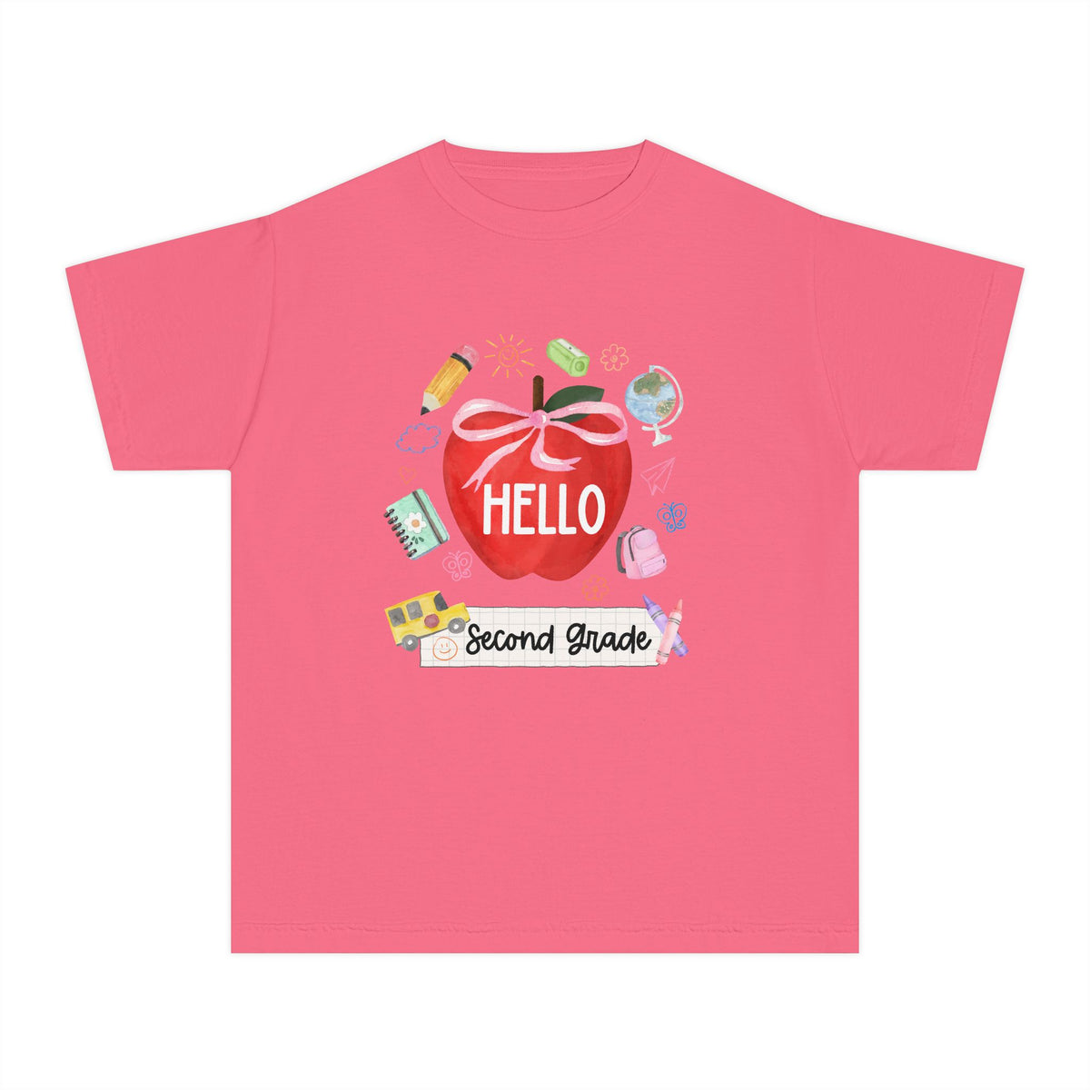 Hello Second Grade Preppy Coquette Apple Graphic Tee Back to School 2nd Grade T-Shirt