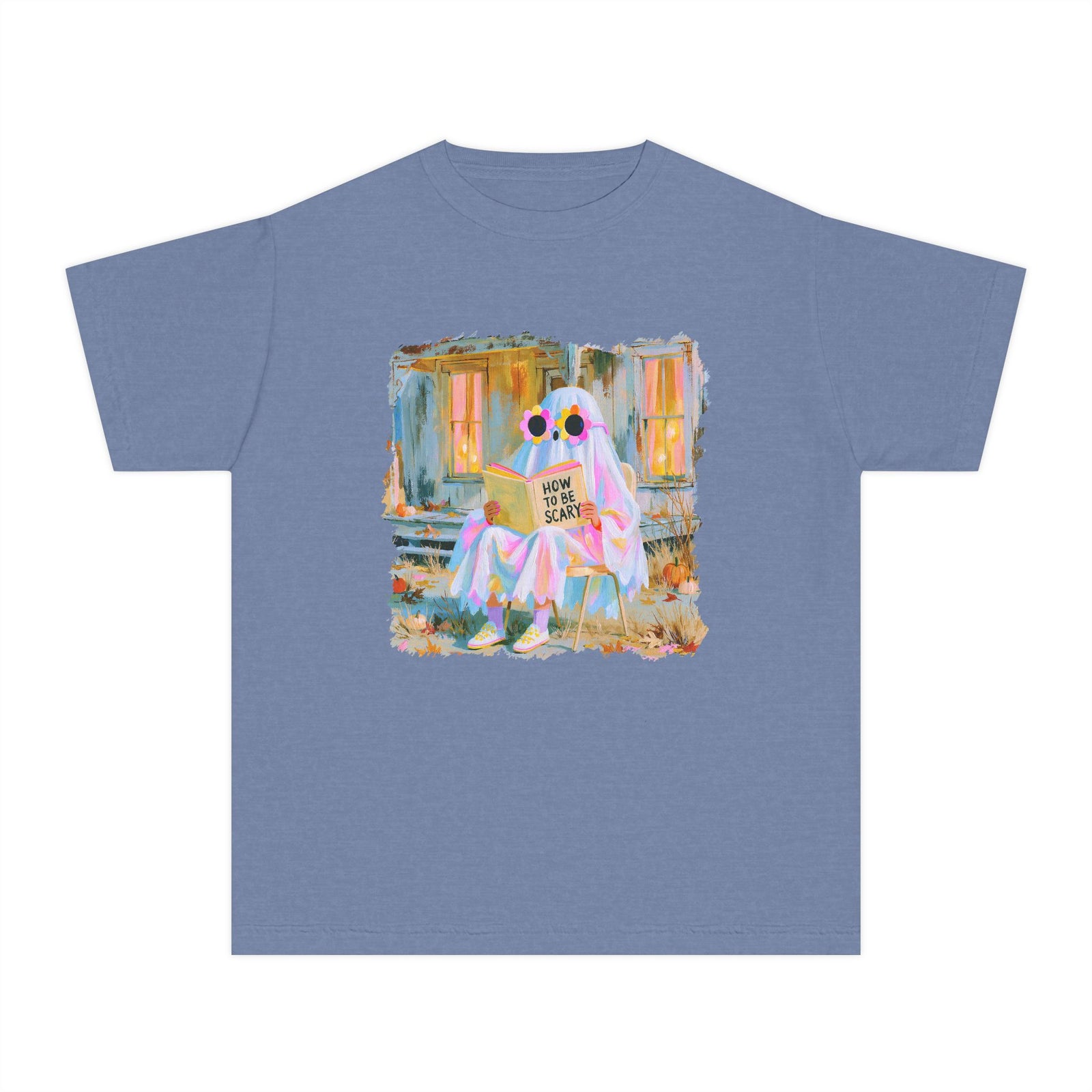 How to Be Scary Ghost Book T-Shirt Pastel Retro Spooky Halloween Kids Graphic Tee