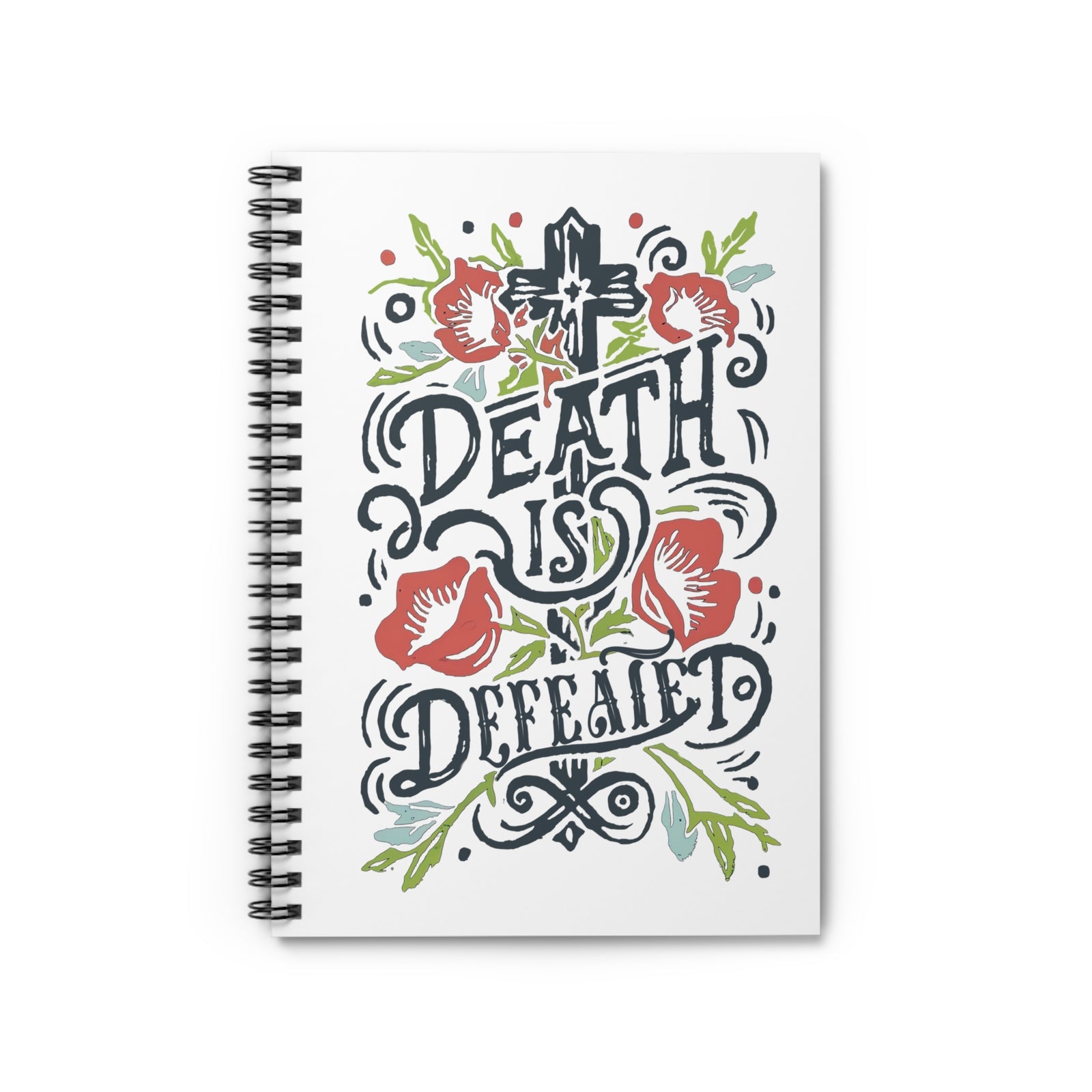 Death Is Defeated Floral Cross Christian Spiral Ruled Notebook Journal