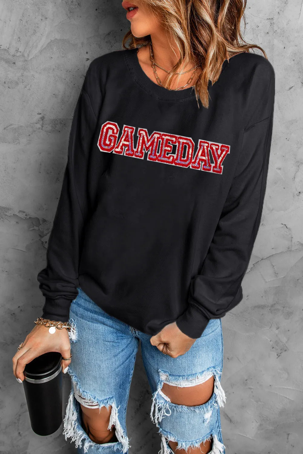 GAME DAY Round Neck Long Sleeve Sweatshirt - Sydney So Sweet