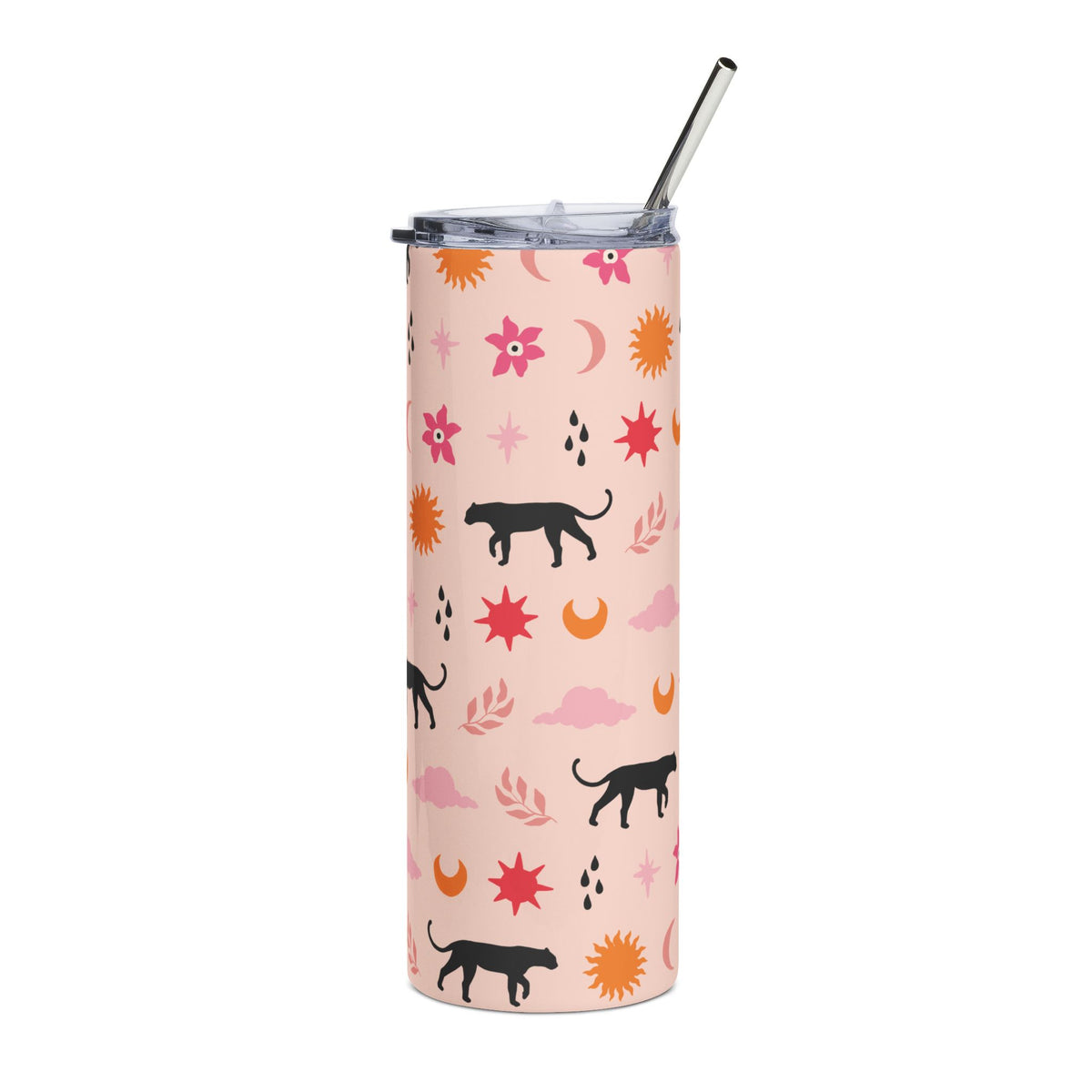 Girly Celestial Panther 20oz Floral Stainless Tumbler Insulated Travel Cup - Sydney So Sweet