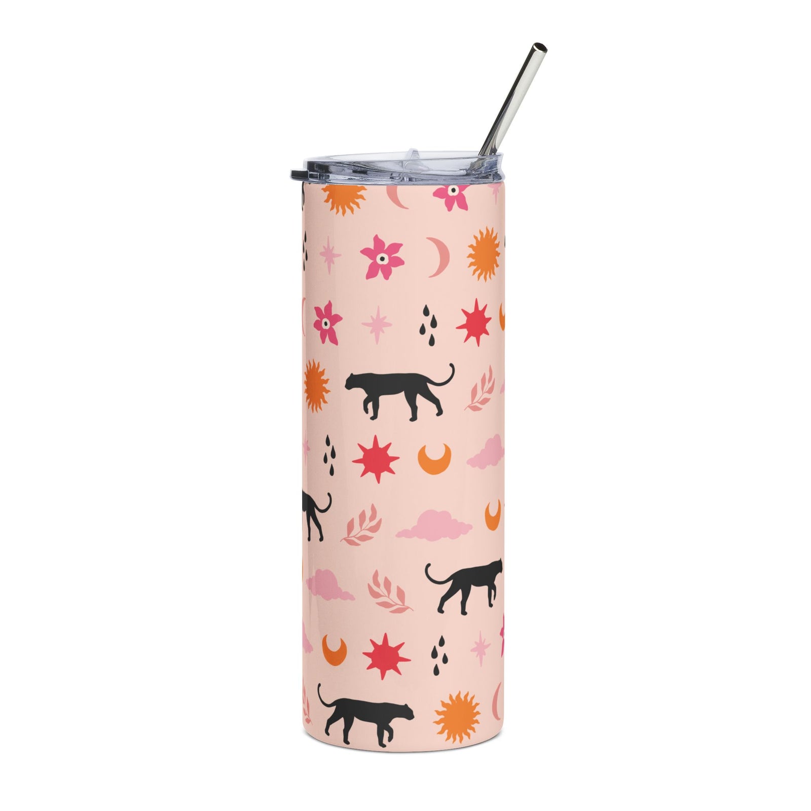Girly Celestial Panther 20oz Floral Stainless Tumbler Insulated Travel Cup - Sydney So Sweet