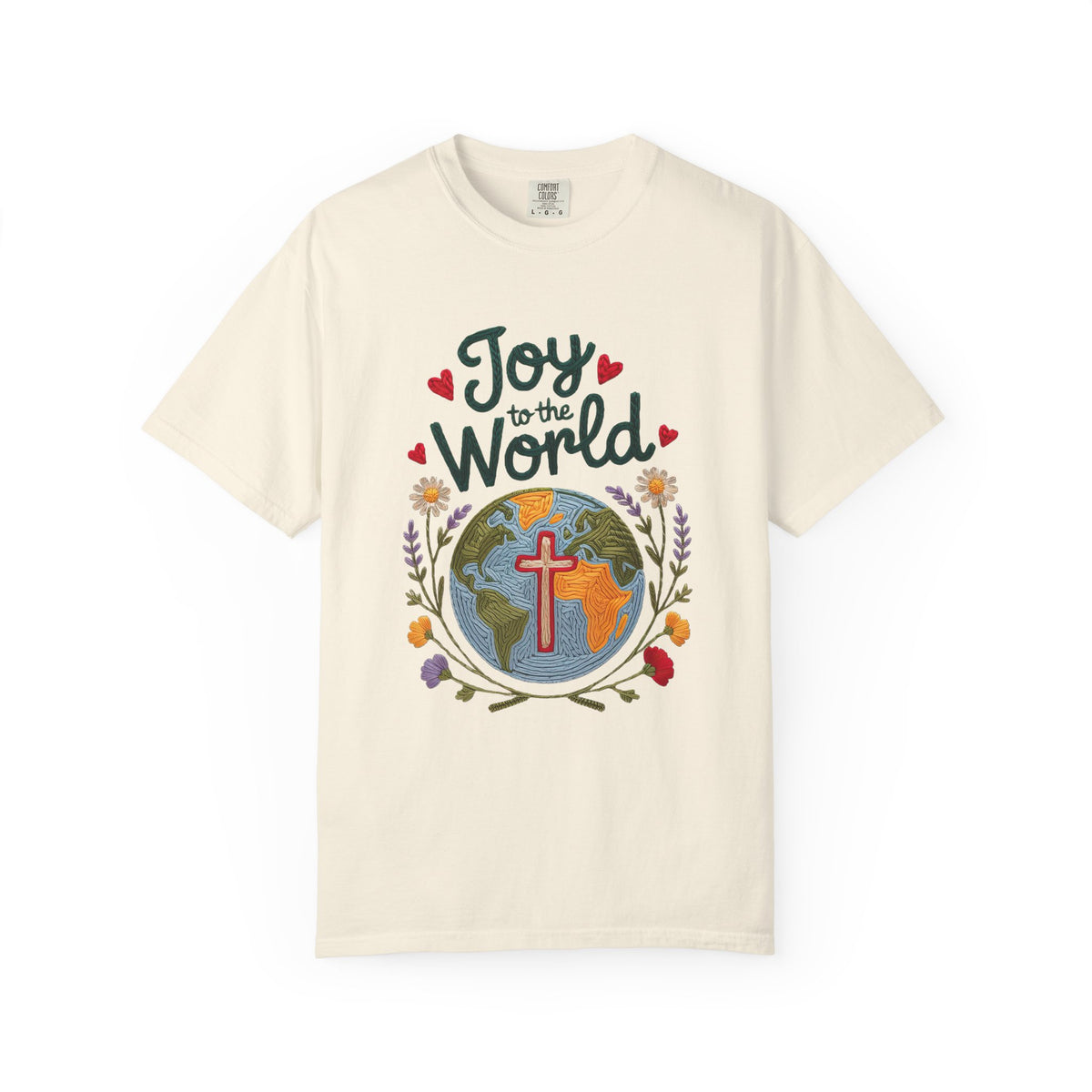 Joy to the World Faux Embroidery Tee Christian Holiday Graphic T-Shirt