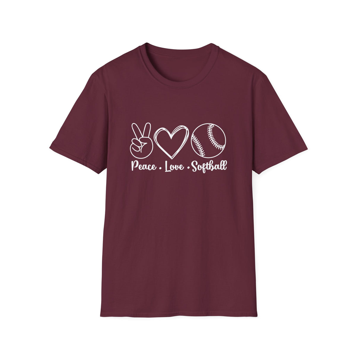 Peace Love Softball Repeat Graphic T-Shirt Cute Sports Mom Tee (12 Team Colors)