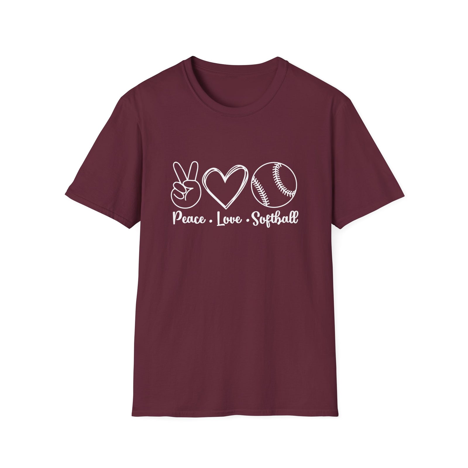 Peace Love Softball Repeat Graphic T-Shirt Cute Sports Mom Tee (12 Team Colors)