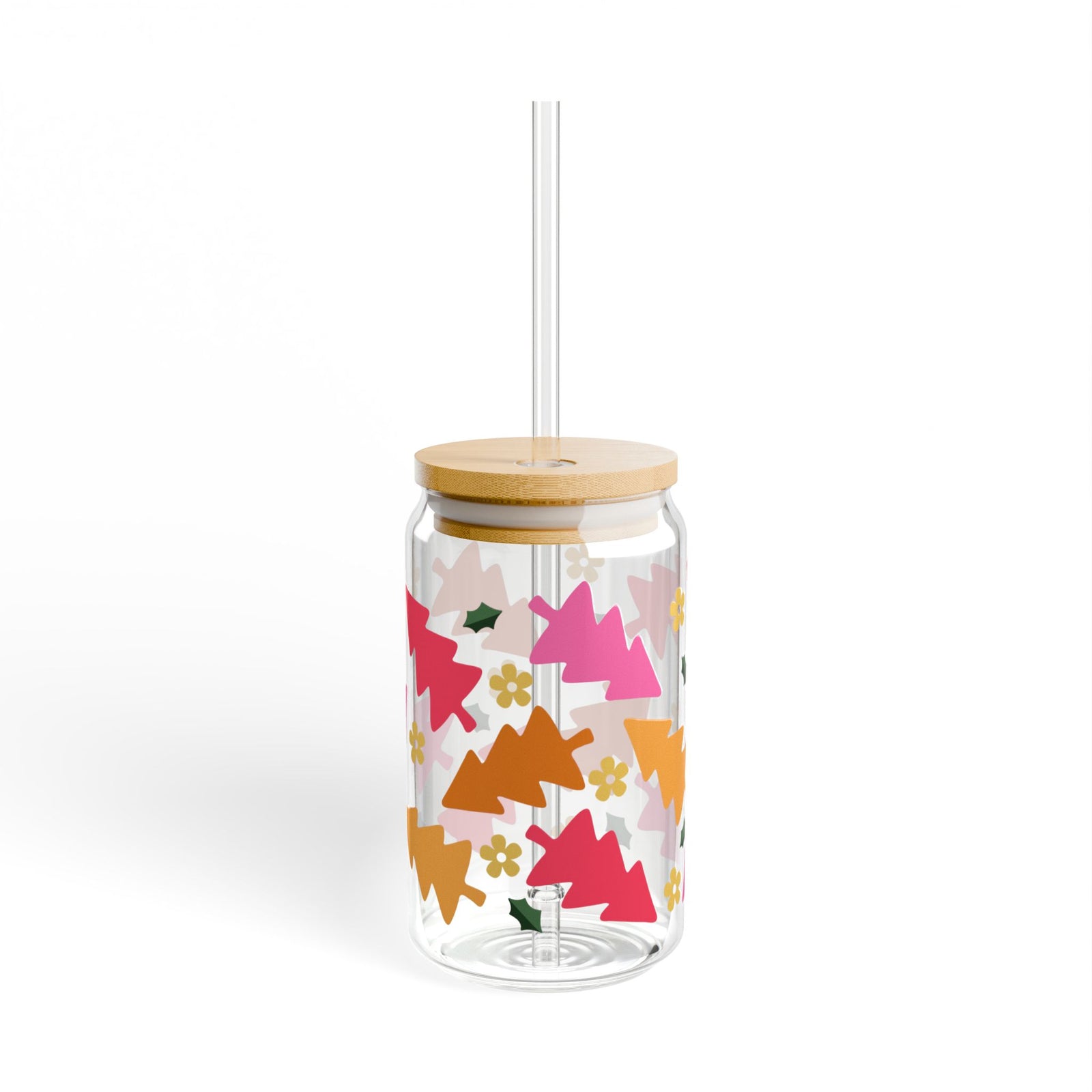 Groovy Christmas Holiday Sipper Glass 16oz Reusable Drink Jar with Lid & Straw