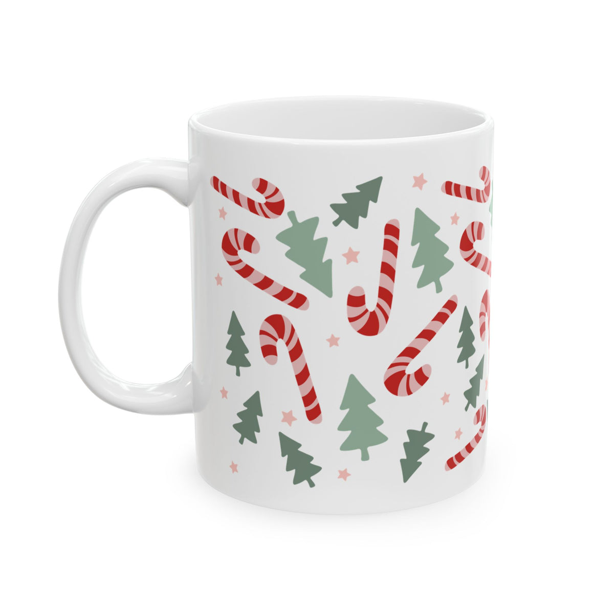 Candy Canes & Christmas Trees Ceramic Mug Coffee Cup (11oz & 15oz)
