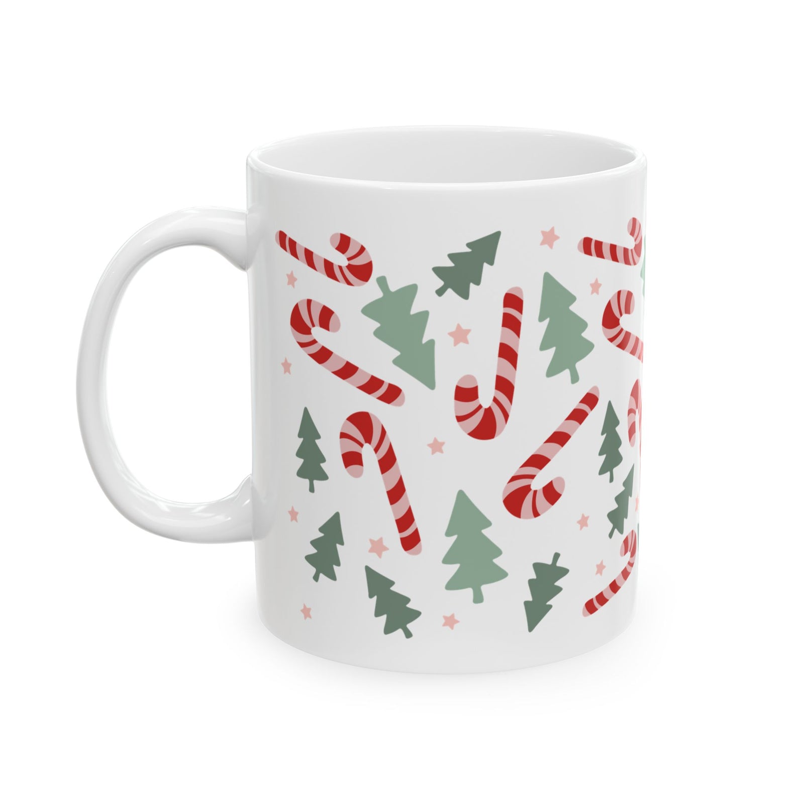 Candy Canes & Christmas Trees Ceramic Mug Coffee Cup (11oz & 15oz)