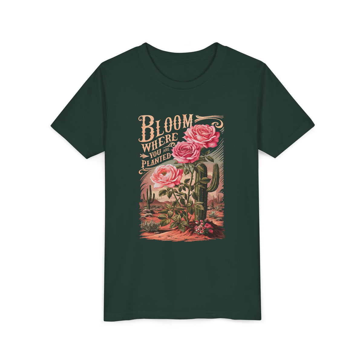 Bloom Where You are Planted Kids T-Shirt Western Rose Cactus Graphic Tee