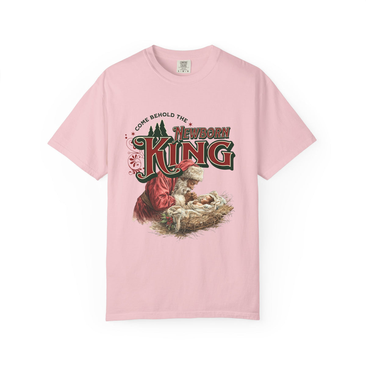 Come Behold the Newborn King Jesus Santa Christmas T-Shirt Christian Graphic Tee
