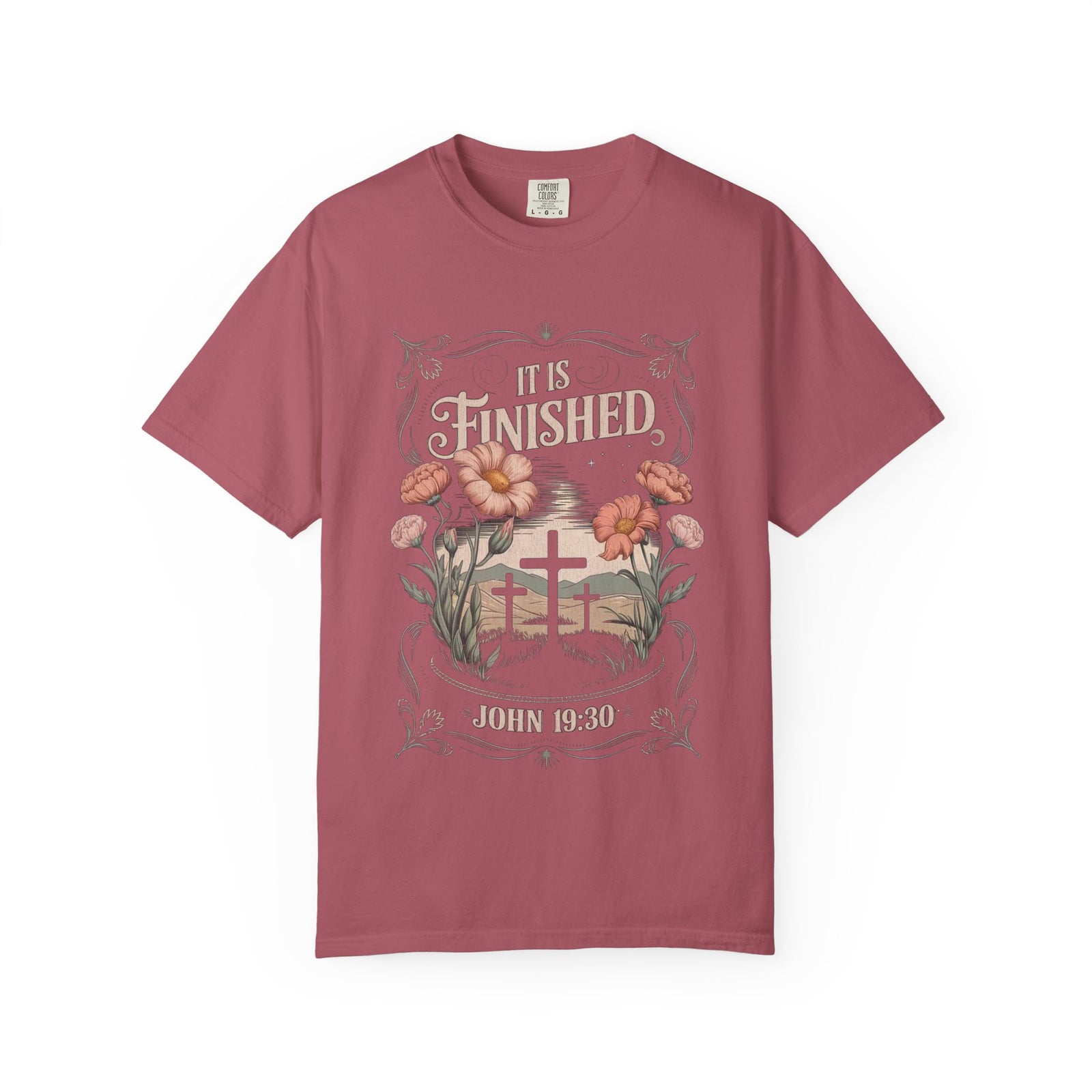 It Is Finished John 19:30 Christian Floral Cross T‑Shirt Unisex Distressed Tee