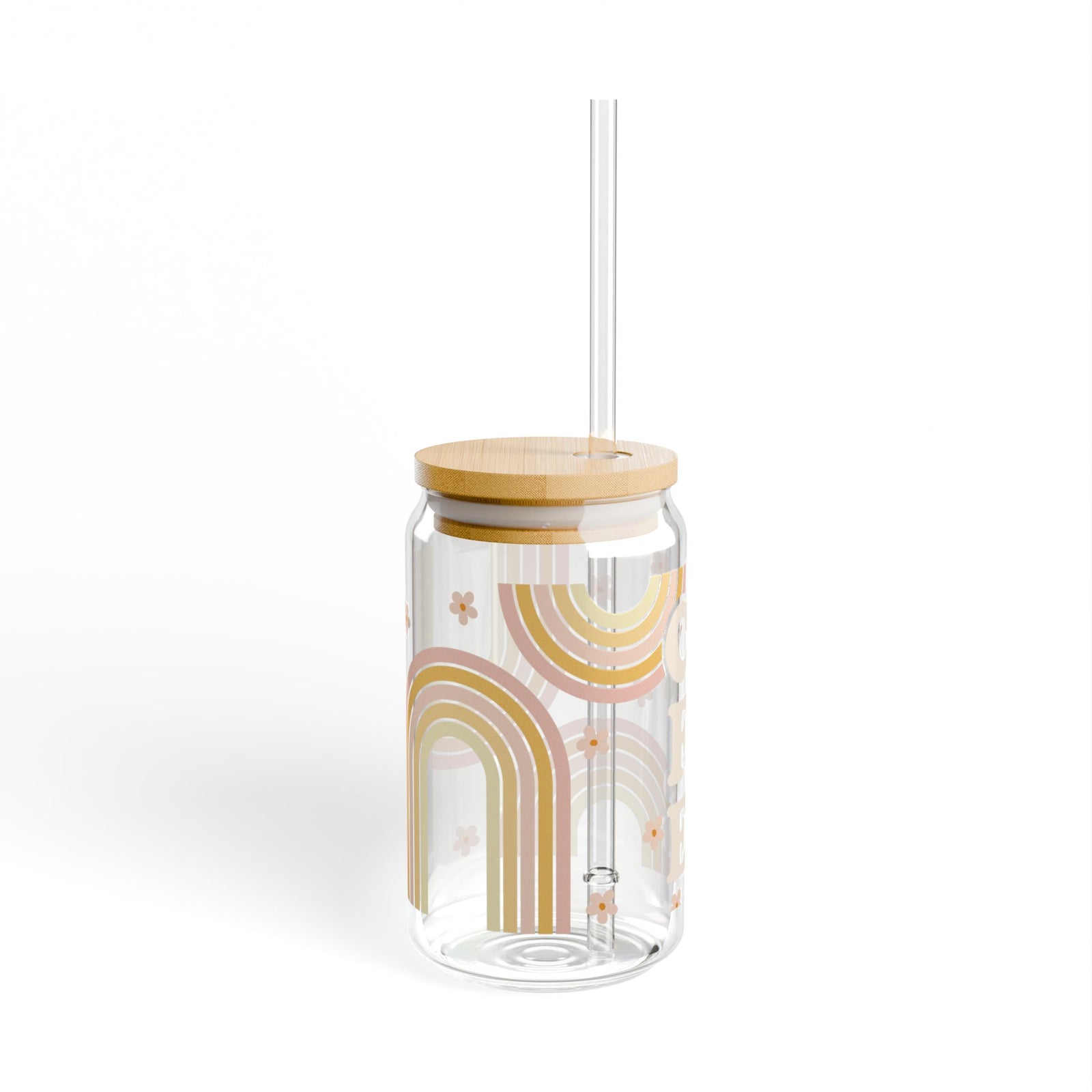 Coffee Retro Rainbow Tumbler Sipper Glass 16oz — Reusable Drink Jar with Lid & Straw - Sydney So Sweet