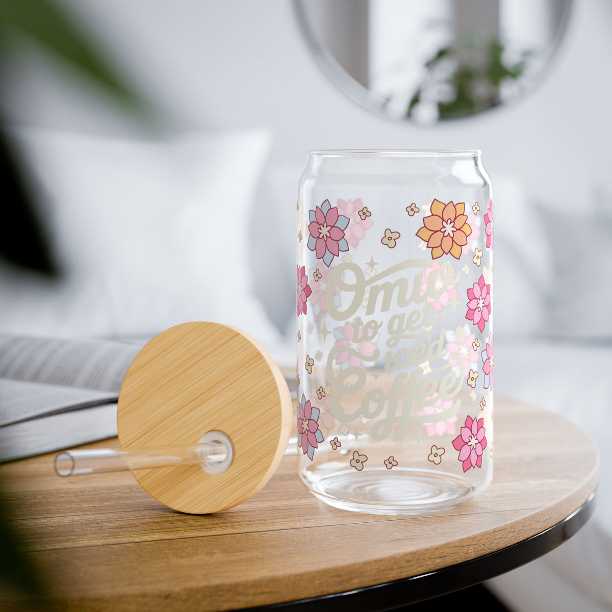 On My Way to Get Coffee Tumbler Sipper Glass 16oz — Reusable Drink Jar with Lid & Straw
