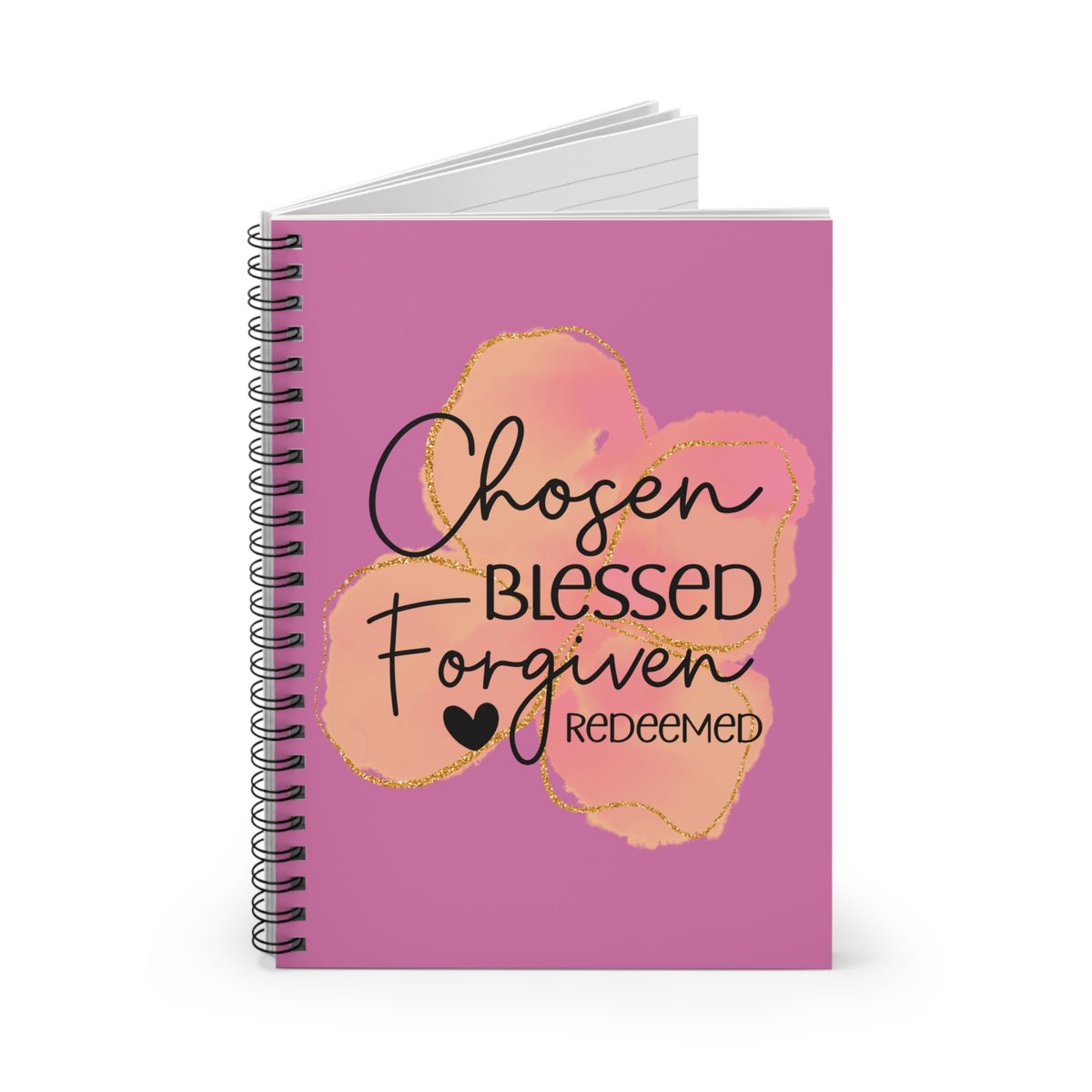 Chosen Blessed Forgiven Redeemed Pink Spiral Notebook Christian Inspirational Ruled Journal