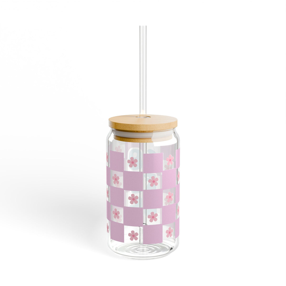 Coffee Checkerboard Tumbler Sipper Glass 16oz — Reusable Drink Jar with Lid & Straw - Sydney So Sweet